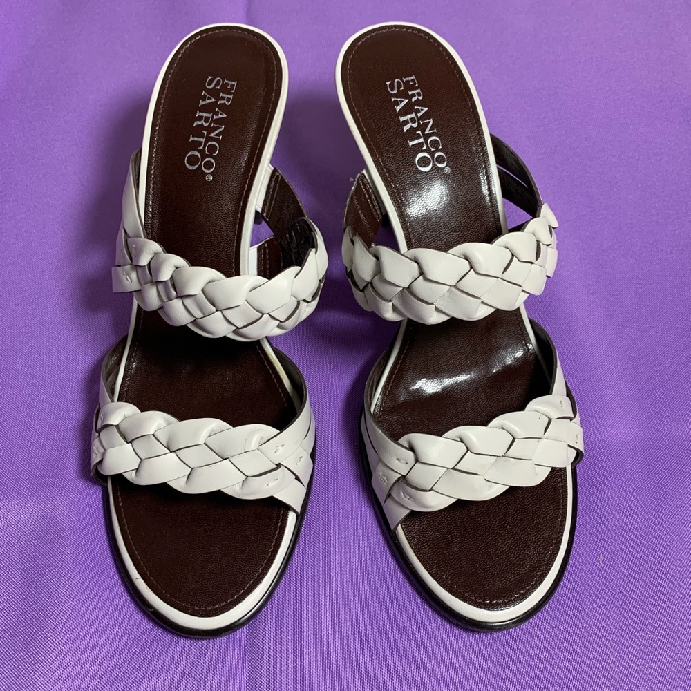 Franco Sarto White Braided Slide Heeled Sandals